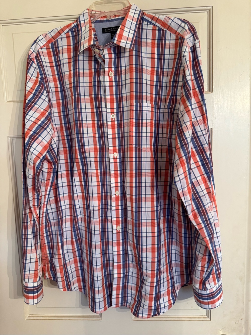 Banana Republic Men’s Plaid Button-Down Shirt in Red, Blue & White